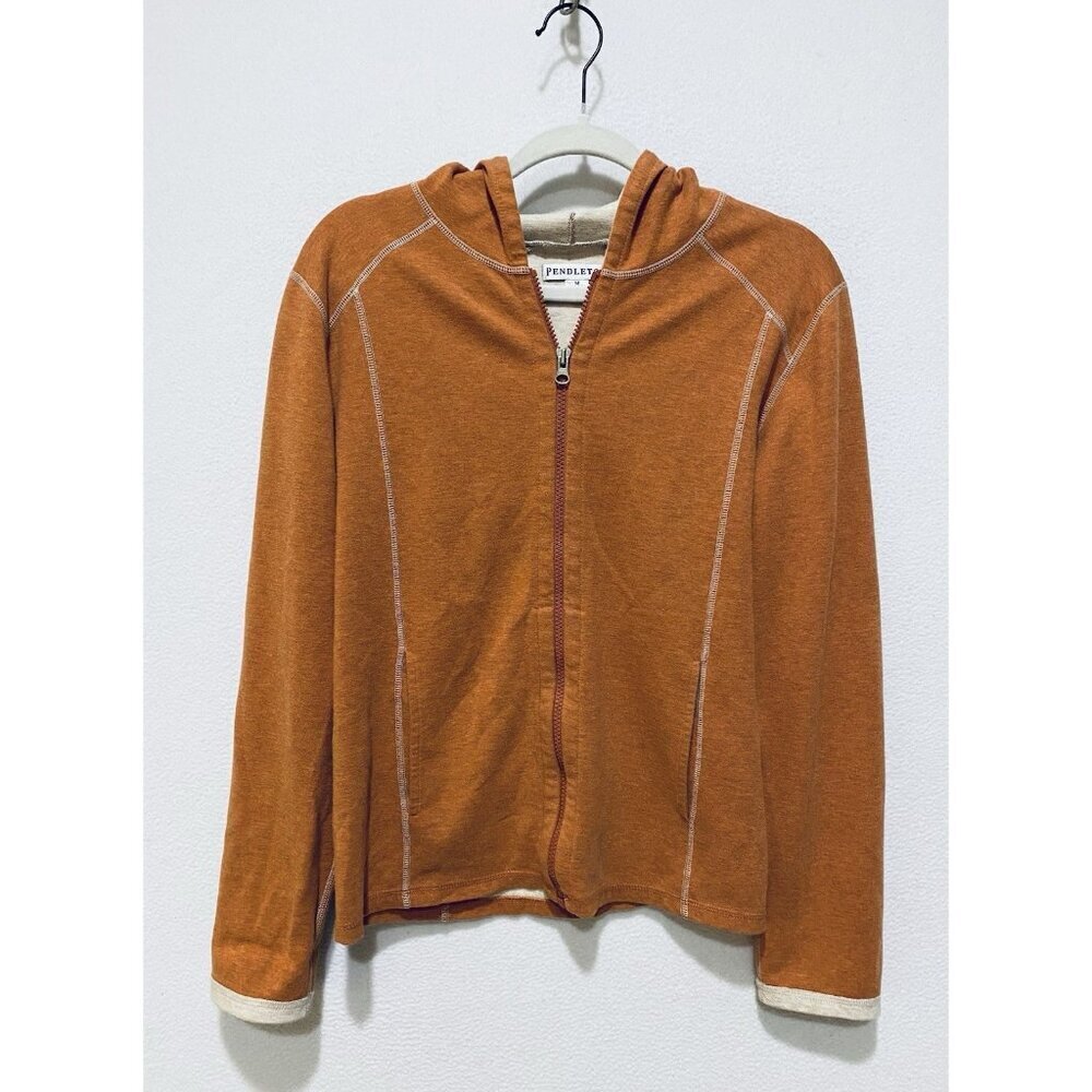 Pendleton Hoodie Womens Medium Orange Full Zip Sweatshirt Pockets Loungewear